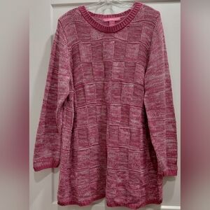 Woman Within Sz L Pink White Knit Sweater Winter Comfy